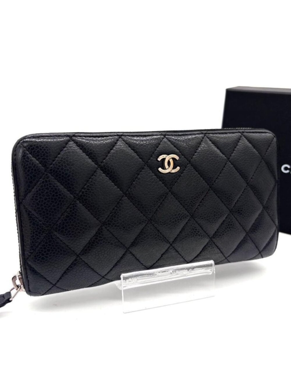 Chanel Quilted Caviar Leather Zip Around Wallet Black